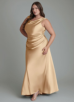 Azazie Kieryn Bridesmaid Dresses Champagne Mermaid Pleated Stretch Satin Dress image5