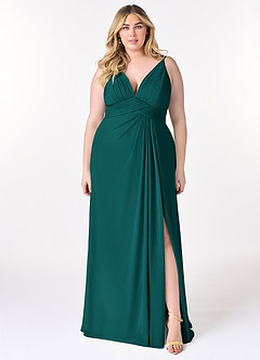 Azazie Maren Allure Bridesmaid Dresses Peacock A-Line V-Neck Lace Chiffon Dress image6