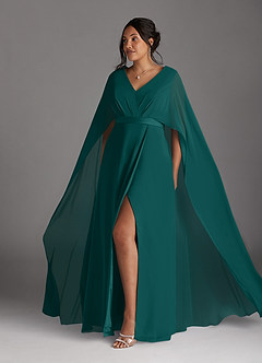 Azazie Isa Mother of the Bride Dresses Peacock A-Line V-Neck Pleated Chiffon Dress image10