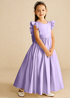 Azazie Piglette Flower Girl Dresses Lilac A-Line Bow Matte Satin Dress image5