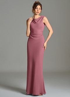 Azazie Kieryn Brautjungfernkleider Meerjungfrau-Linie Plissee Chiffon Kleid Wüstenrose image4