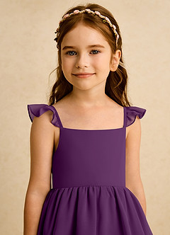 Azazie Boba vestidos de niña de las flores Vestido de Uva de Gasa de Corte En A con Escote Cuadrado image8