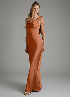 Azazie Elena Bridesmaid Dresses Copper Mermaid Pleated Stretch Satin Dress image4