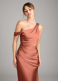 Azazie Madelyn Bridesmaid Dresses Clay Mermaid One Shoulder Stretch Satin Convertible Dress image4