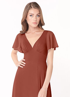 Azazie Kimber Bridesmaid Dresses Auburn A-Line Flounce Sleeve Chiffon Dress image5