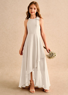 Azazie Boop Girls Formal Flower Girl Dresses White Alabaster A-Line Bow Chiffon Dress image4