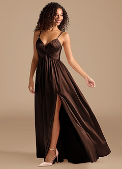 Azazie Alia Bridesmaid Dresses Ganache A-Line Pleated Metallic Satin Dress image2