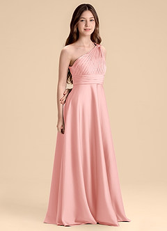 Azazie Charlize Junior Powder Pink A-Line Pleated Stretch Satin Dress image6