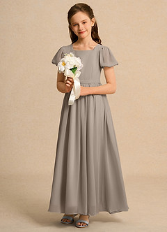 Azazie Joss Flower Girl Dresses Taupe A-Line with Sleeves Chiffon Dress image12