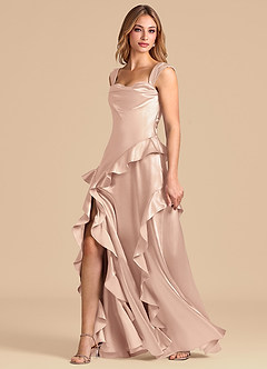 Azazie Sloane Vestidos de damas de honor Vestido de Rosa Inglesa de Satén Metálico de Corte en A con Escote de Corazón image4