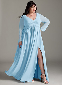 Azazie Teton Maternity Bridesmaid Dresses A-Line Long Sleeve Chiffon Floor-Length Dress image11
