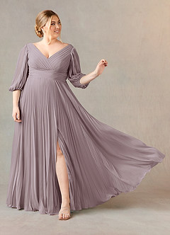 Azazie Zahara Mère de la mariée Robes Robe Trapèze en Mousseline de soie Col V plissé Crépuscule image7