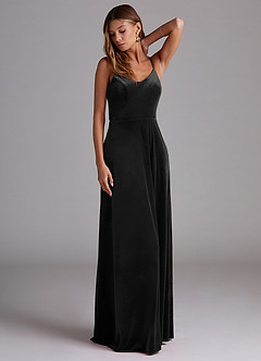 Azazie Moira Bridesmaid Dresses Black A-Line with Pockets Velvet Dress image3