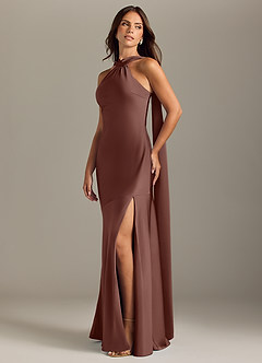 Azazie Kinsley Bridesmaid Dresses Espresso Mermaid Side Slit Stretch Satin Dress image3