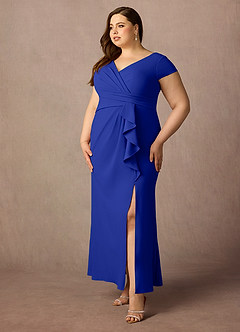 Azazie Tana Mother of the Bride Dresses Royal Blue Mermaid V-Neck Pleated Stretch Crepe Dress image8