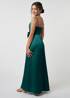 Azazie Anina Junior Robe Trapèze en Satin extensible Arc Paon image5