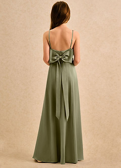 Azazie Chamomile Girls Formal Flower Girl Dresses Pistachio A-Line Pleated Stretch Satin Dress image5
