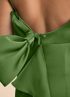 Azazie Lioren Junior Basil Sheath Bow Stretch Satin Dress image6
