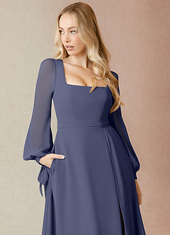 Azazie Leonia Bridesmaid Dresses Stormy A-Line Long Sleeve Chiffon Dress image6