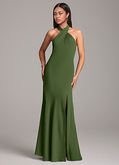 Azazie Lorena Bridesmaid Dresses Olive Mermaid Pleated Chiffon Dress image4