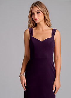 Azazie Denice Bridesmaid Dresses Grape Sheath Pleated Velvet Dress image6