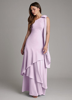 Azazie Monique Bridesmaid Dresses Frosted Lilac A-Line One Shoulder Chiffon Dress image6