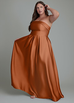 Azazie Lucienne Bridesmaid Dresses Copper A-Line Strapless Stretch Satin Convertible Dress image9