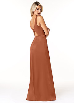 Azazie Jess Final Sale Cedar Rose Sheath V-Neck Stretch Satin Dress image5