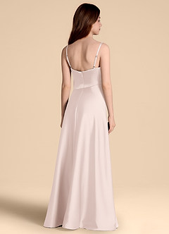 Azazie Prisha Junior Robe Trapèze en Satin extensible Plissée Rose Pâle image2