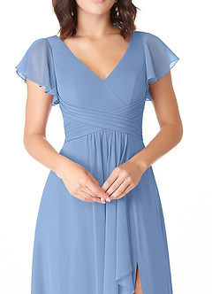 Azazie Omari Bridesmaid Dresses Steel Blue A-Line Chiffon Dress image5