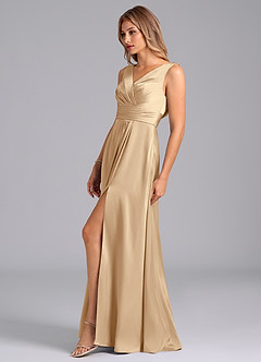 Azazie Karina Brautjungfernkleider A-Linie Plissee Stretch-Satin Kleid Champagner image3