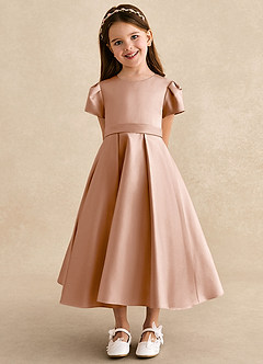 Azazie Princess Flower Girl Dresses Champagne Rose A-Line Pleated Matte Satin Dress image6