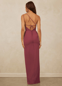 Christian Siriano Bridal for Azazie 1003 Bridesmaid Dresses Merlot Sheath One Shoulder Chiffon Dress image2