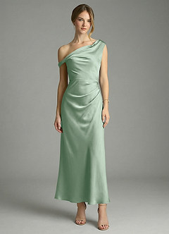 Azazie Emerson Abiti da Damigella Abito Sirena in Raso Elasticizzato a Spalla Scoperta Agave image5