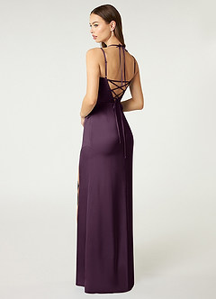 Azazie Desi Bridesmaid Dresses Plum Sheath Halter Corset Stretch Satin Dress image5