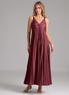 Azazie Raychelle Robes de demoiselle d'honneur Robe Trapèze en Satin extensible Plissée Merlot image1