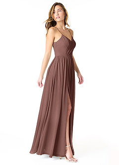 Azazie Cora Bridesmaid Dresses Espresso A-Line Pleated Chiffon Dress image4
