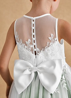 Azazie Bitsy Flower Girl Dresses Ivory Matcha A-Line Lace Tulle Dress image5