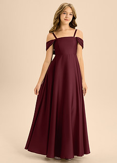 Azazie Rowena Junior Vestido de Cabernet de Satén Elástico de Corte en A con Lazo image3