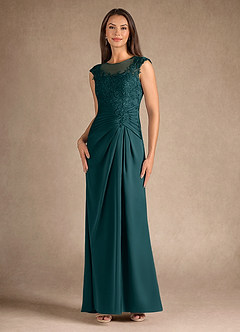 Azazie Santa Barbara Mère de la mariée Robes Robe Fourreau en Satin extensible Plissée Vert Pin image4