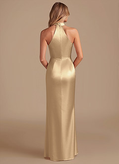 Azazie Karlotta Bridesmaid Dresses Champagne Sheath Pleated Metallic Satin Dress image2
