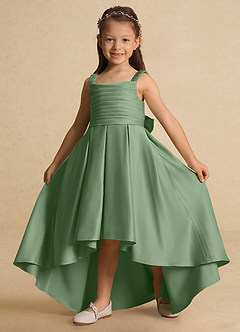 Azazie Kat Flower Girl Dresses Matcha A-Line Pleated Matte Satin Dress image3