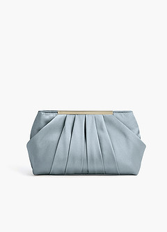 front Matching Color Metallic Satin Pleated Clutch