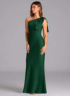 Azazie Yuanna Bridesmaid Dresses Dark Green Mermaid One Shoulder Stretch Satin Dress image4
