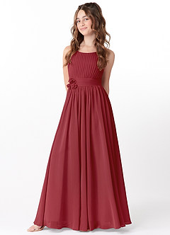 Azazie Astrid Junior Eucalyptus A-Line Floral Chiffon Dress image3