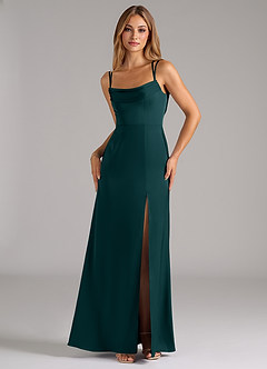 Azazie Callan Bridesmaid Dresses Pine A-Line Pleated Stretch Satin Convertible Dress image5