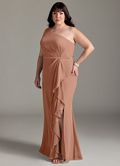 Azazie Liza Jurken voor bruidsmeisjes Jurk van Chiffon met Zeemeermin One-Shoulder Bronzeertint image13