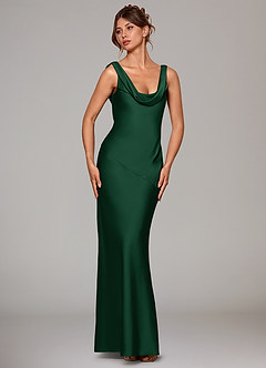 Azazie Rylina Bridesmaid Dresses Dark Green Mermaid Stretch Satin Dress image3