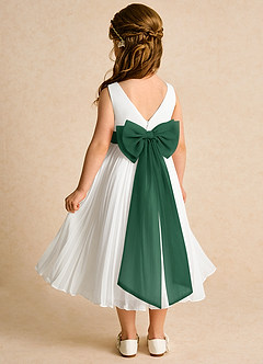Azazie Margot Abiti da Ragazza di Fiori Abito A-Line in Chiffon Plissettato Avorio Verde Scuro image5