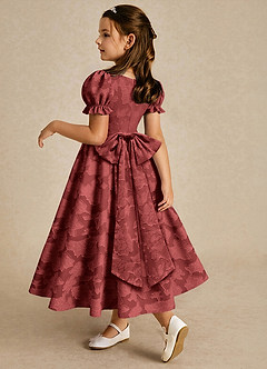 Azazie Joss vestidos de niña de las flores Vestido Terracota de Devorado Floral de Línea A con con mangas image2